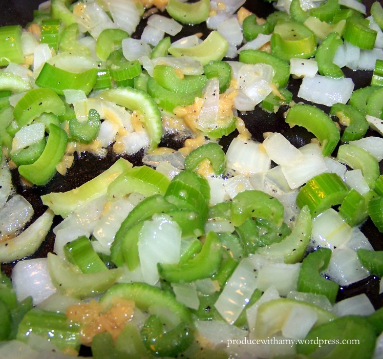Sautee the onion, celery, and garlic in the coconut oil until they are soft.