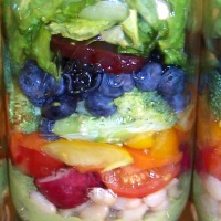 Harvest Rainbow Mason Jar Salad with Creamy Pesto Dressing
