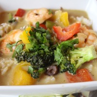 Green Curry Coconut Soup with Shrimp & Vegetables
